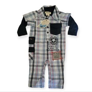NWT Baby Nay DLG 354 Boys Tow Truck Plaid Romper Coverall